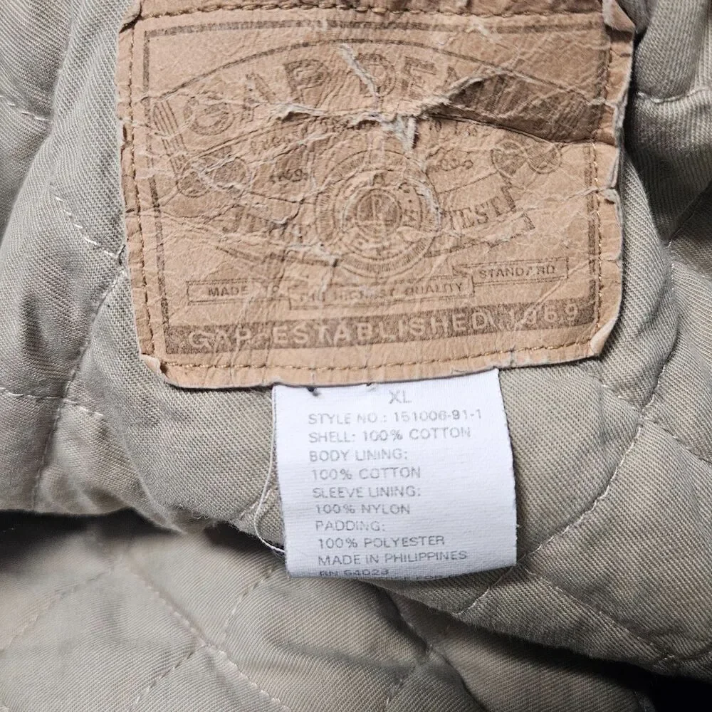 Gap Denim Canvas Jacket Jean Khaki Sleeve Quilted Lined Men's‎ XL Vintage 90s